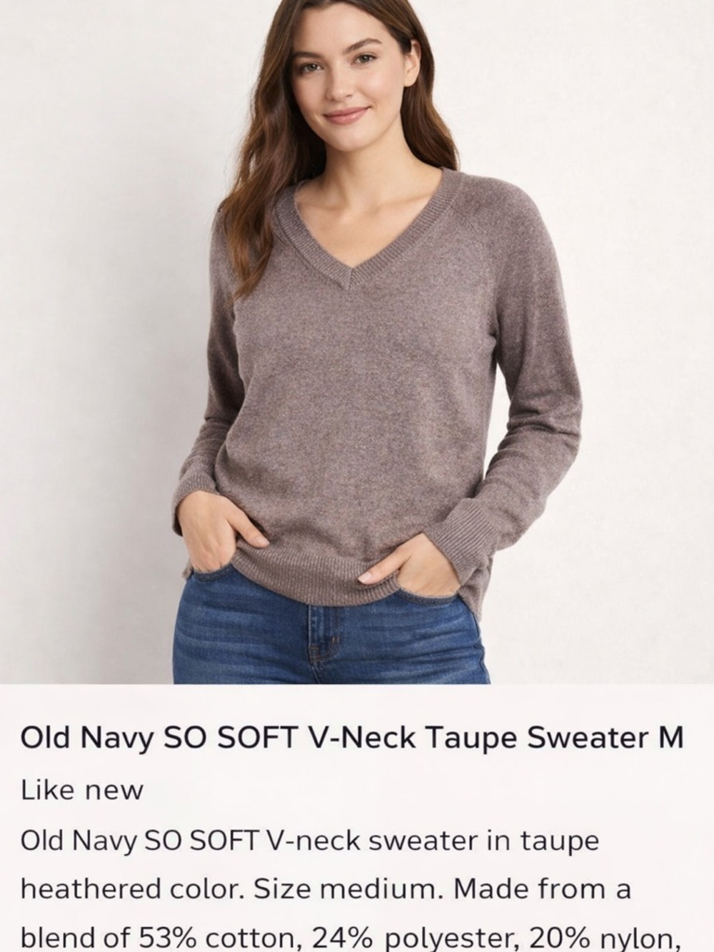 Old Navy SOFT V-Neck Sweater Taupe Brown Medium M Lightweight Knit